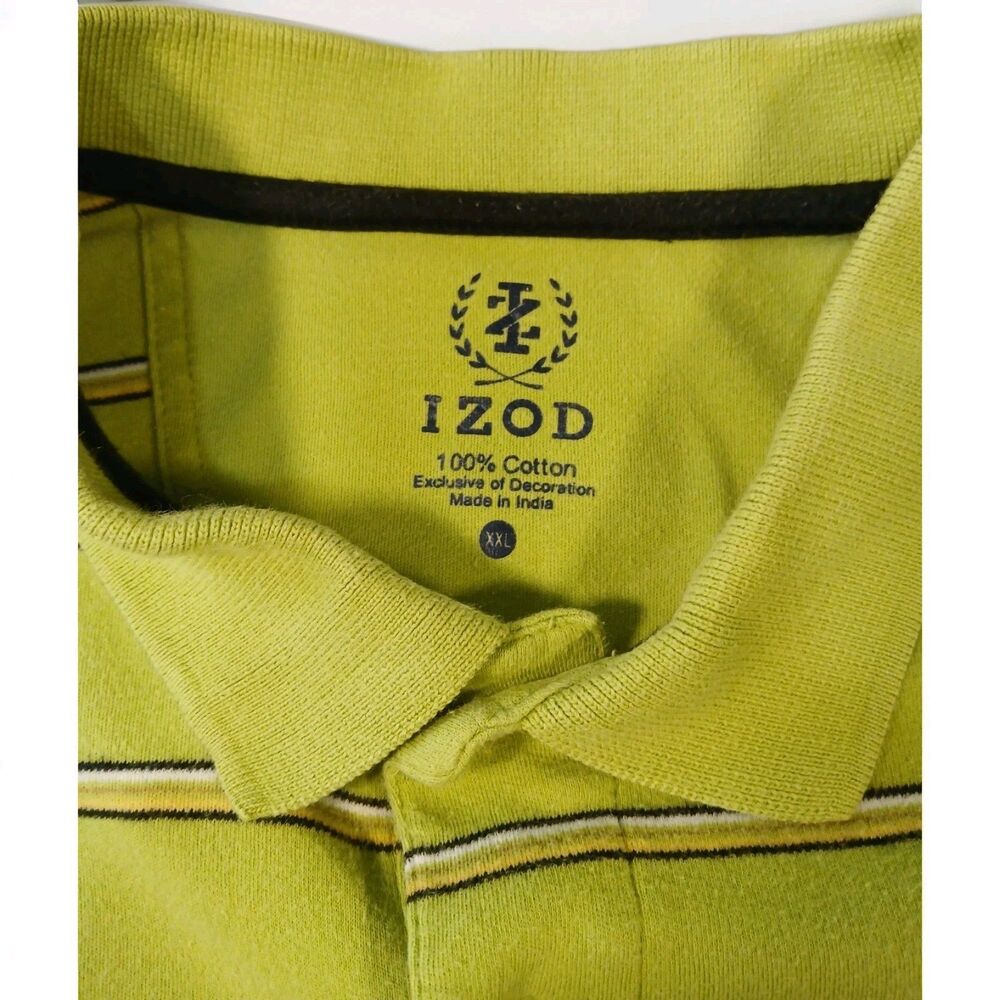 IZOD Men’s Polo Shirt XXL Yellow Green Brown White Striped Short Sleeve